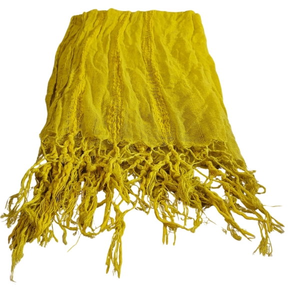 Bright yellow distressed textured woven boho scarf wrap lighweight statement - Picture 9 of 9